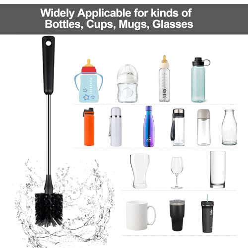 HUMUTA Water Bottle Brush, 15 Inches Long Stainless Steel Handle Bottle Brush Cleaner, Bottle Scrubber, Kitchen Scrub Cleaning Brushes for Cup, Wine Glasses, Coffee Mugs, Tumblers, Wine Decanters, Black - Image 3