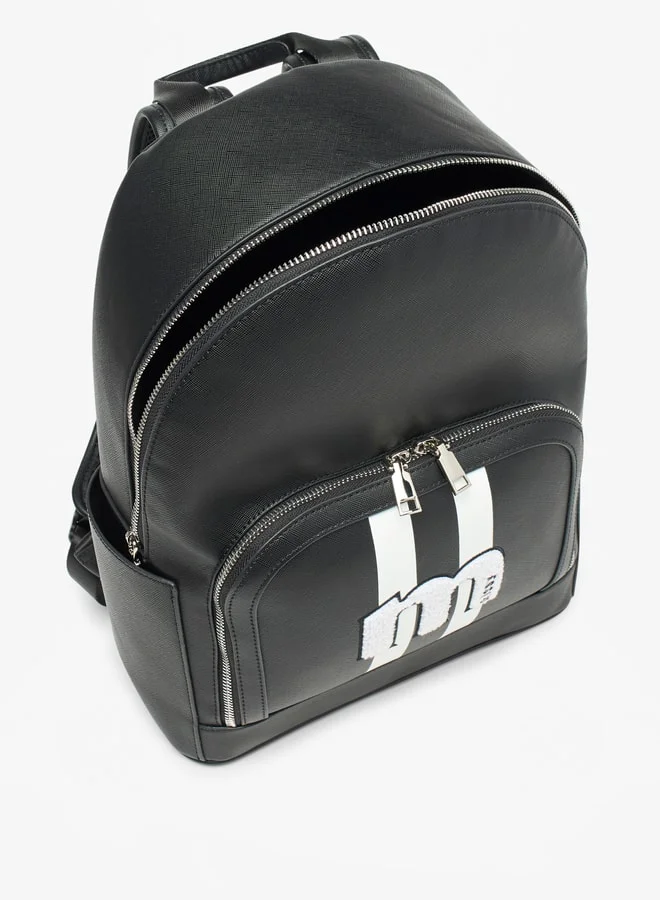 MISSY Applique Detail Backpack with Zip Closure and Adjustable Straps - 29x37x14 cm