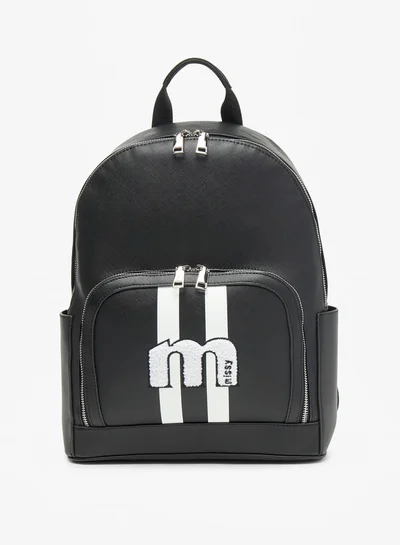 MISSY Applique Detail Backpack with Zip Closure and Adjustable Straps - 29x37x14 cm