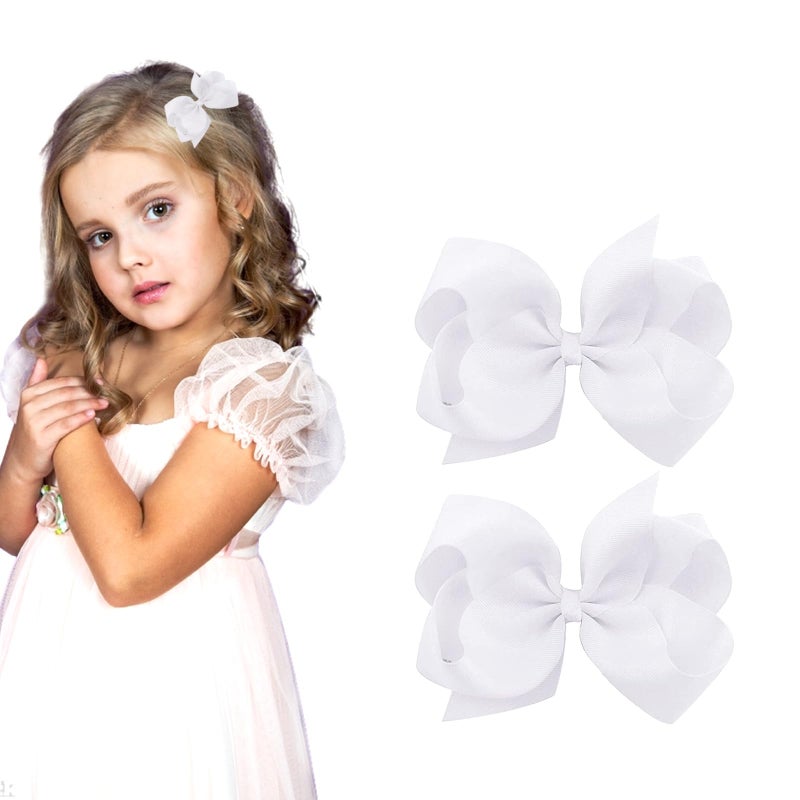 Ronger2000 3 Inch White Hair Bow Clips for Girls - Set of 2 - Image 1