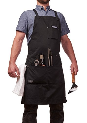 Hudson Durable Goods Professional Grade Chef Apron for Kitchen, BBQ, and Grill - 100% Cotton, Adjustable Crossback Apron for Men and Women with Large Pockets for Tools - Black - Image 1