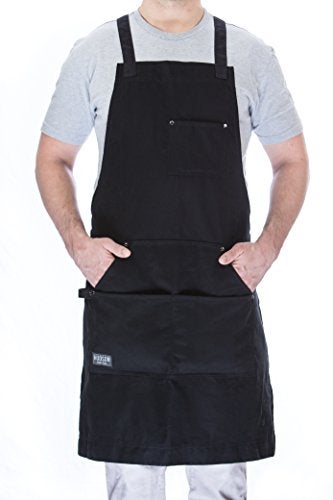 Hudson Durable Goods Professional Grade Chef Apron for Kitchen, BBQ, and Grill - 100% Cotton, Adjustable Crossback Apron for Men and Women with Large Pockets for Tools - Black - Image 2