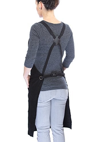 Hudson Durable Goods Professional Grade Chef Apron for Kitchen, BBQ, and Grill - 100% Cotton, Adjustable Crossback Apron for Men and Women with Large Pockets for Tools - Black - Image 3