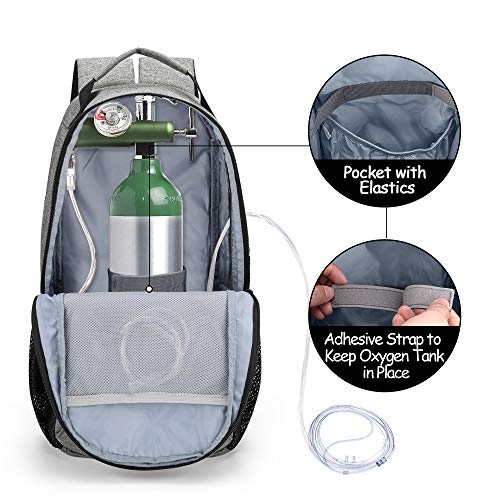 CURMIO Oxygen Tank Backpack, Portable Oxygen Cylinder Carrying Bag for Travel, Fits for Tank Size M2, M4/A, ML6, M6/B, M7, M9/C, Patent Design, Gray - Image 2