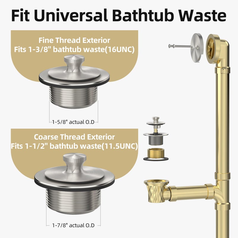 Sogmeter Brushed Nickel Bathtub Drain  Hair Catcher And 2-Hole Overflow Faceplate  11.5/16 Unc  Lift And Turn Bathtub Drain Replacement  Tub Drain Stopper - Image 3