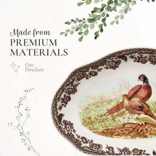 Spode Woodland Pheasant Pickle Dish - 8.5" Porcelain Tray with British Flowers Border & Scalloped Edge, Microwave, Dishwasher, Oven & Freezer Safe - Rustic Serveware for Appetizers & Sides - Image 4
