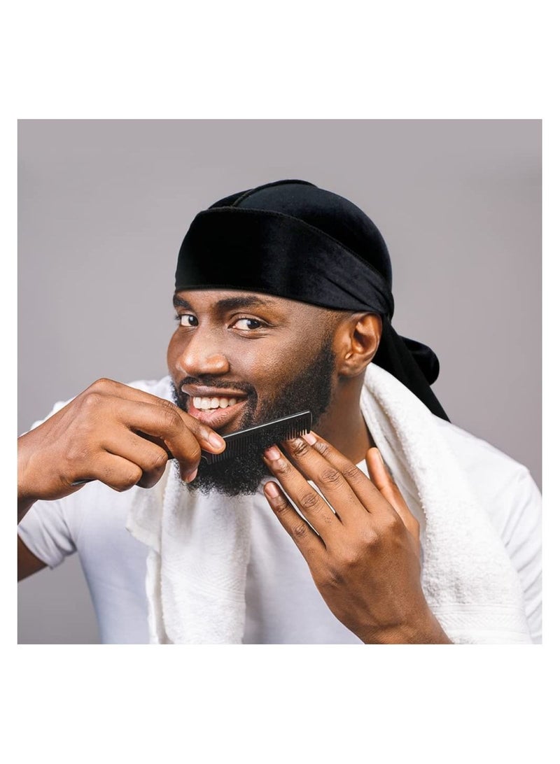 كابتن تيك 2Pcs Velvet Men Durag Premium Durag Cap Headwraps with Extra Long Tail and Wide Straps for 360 Waves  - Image 4