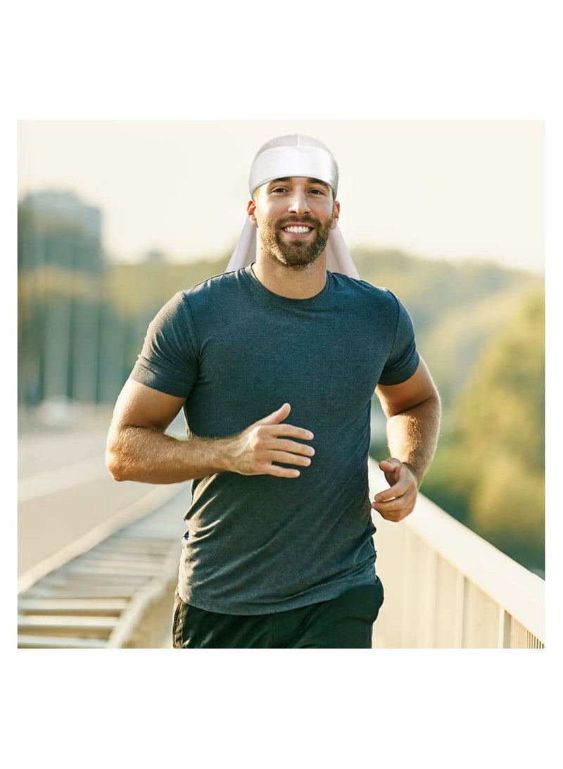 كابتن تيك 2Pcs Velvet Men Durag Premium Durag Cap Headwraps with Extra Long Tail and Wide Straps for 360 Waves  - Image 5