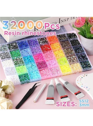 40 Colors 32000Pcs Resin Jelly Rhinestones for Bedazzling, Multicolor 3mm Flatback Gems for Diamond Art, Bedazzler Kit with 3Pcs 10ml B7000 Jewelry Glue for Nail Art Crafting Book Makeup - view 5