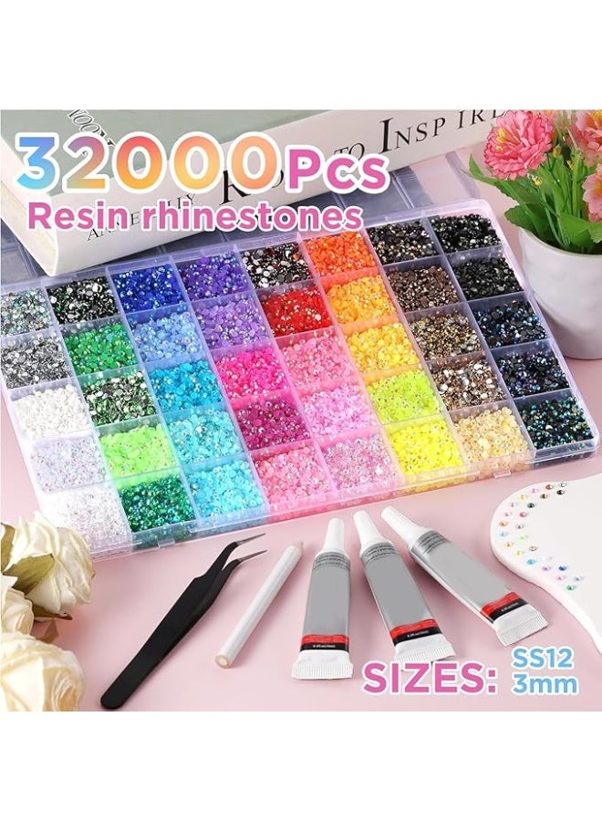 ATRJSZ 40 Colors 32000Pcs Resin Jelly Rhinestones for Bedazzling, Multicolor 3mm Flatback Gems for Diamond Art, Bedazzler Kit with 3Pcs 10ml B7000 Jewelry Glue for Nail Art Crafting Book Makeup - Image 5