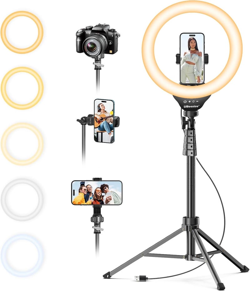 يوبيسايز 12’’ Ring Light with Tripod, Selfie Ring Light with 62’’ Tripod Stand, Light Ring for Video Recording＆Live Streaming(YouTube, Instagram, TIK Tok), Compatible with Phones, Cameras and Webcams - Image 1