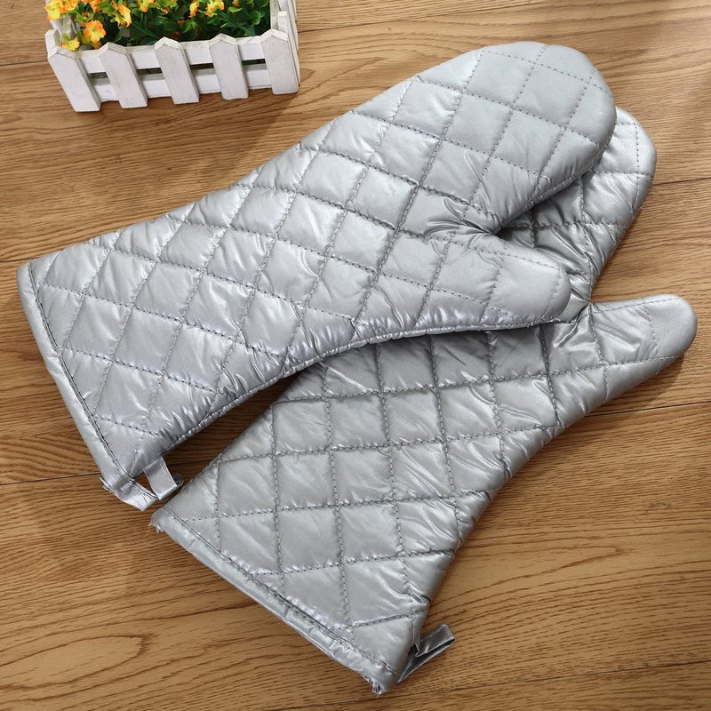 CAKE DECOR CAKE DECOR Silver Coated Extra Long Oven Gloves Heat Resistant for Kitchen Cooking Set of 2 - Image 2