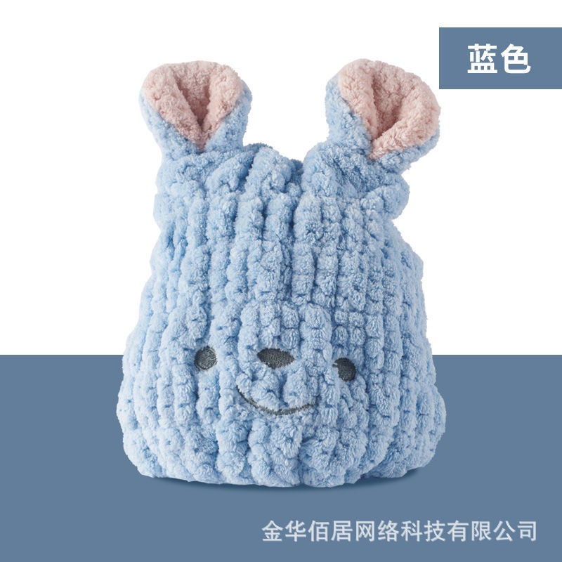 Generic Childrens Dry Hair Cap Super Absorbent Quick-drying Hood Baby Shower Cap Thickened Towel Pineapple Pig Thick Baby Girl sky blue