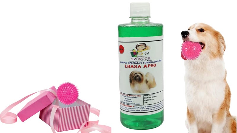 swacch Shampoo | Puppy Safe Shampoo | PH Balanced | Ditch to Itch for Lhasa Apso Dog Shampoo 500ml (Neem Alovera) + Spike Ball Chew Toy Combo Pack - Image 1