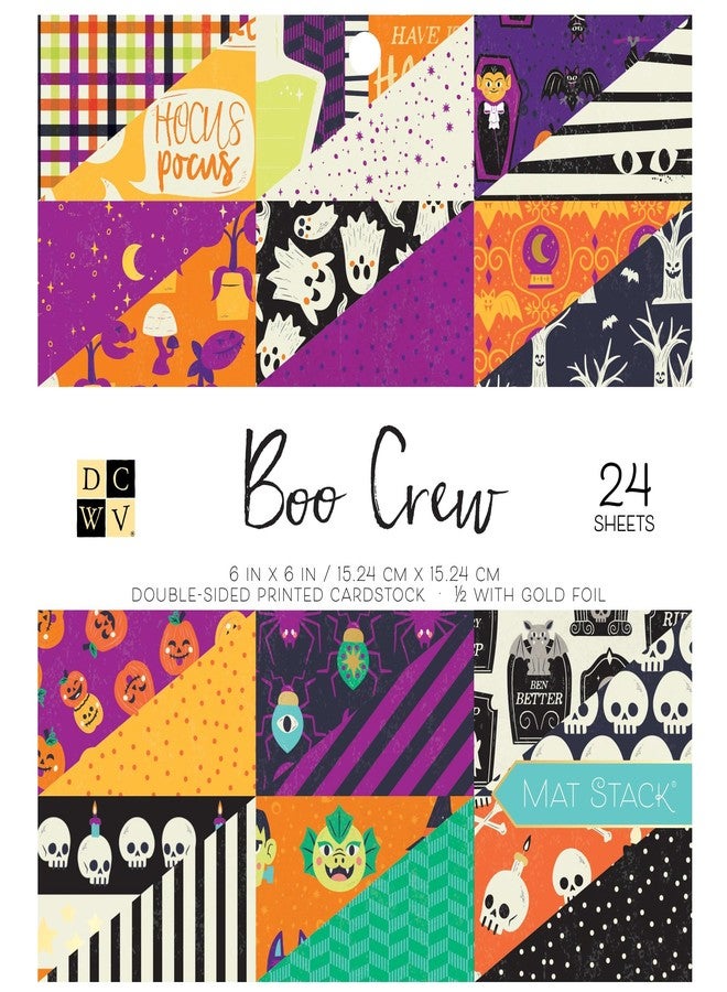 DCWV Printed Cardstock Paper 6x6, 24 Sheets of Scrapbook Paper for Crafts and Card Making, Double Sided Heavy Duty Cardstock with Foil Accents - Boo Crew - Image 1