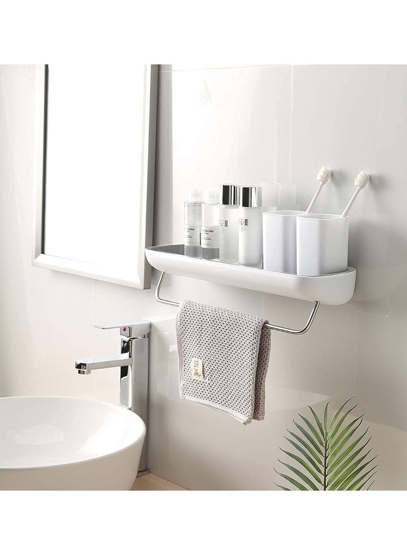 رف حائط للحمام قابل للصق الذاتي، منظم دش، رف تخزين للمطبخ والحمام مزود بشريط لتعليق المناشف، رفوف حائط للحمام والمطبخ والدش، منظم تخزين متين لأدوات الاستحمام والإسفنج والإكسسوارات (رفوف الحمام) - Image 1