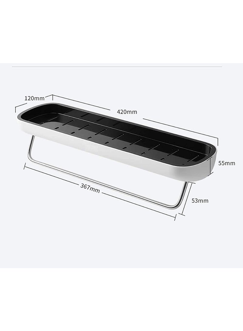 رف حائط للحمام قابل للصق الذاتي، منظم دش، رف تخزين للمطبخ والحمام مزود بشريط لتعليق المناشف، رفوف حائط للحمام والمطبخ والدش، منظم تخزين متين لأدوات الاستحمام والإسفنج والإكسسوارات (رفوف الحمام) - Image 2