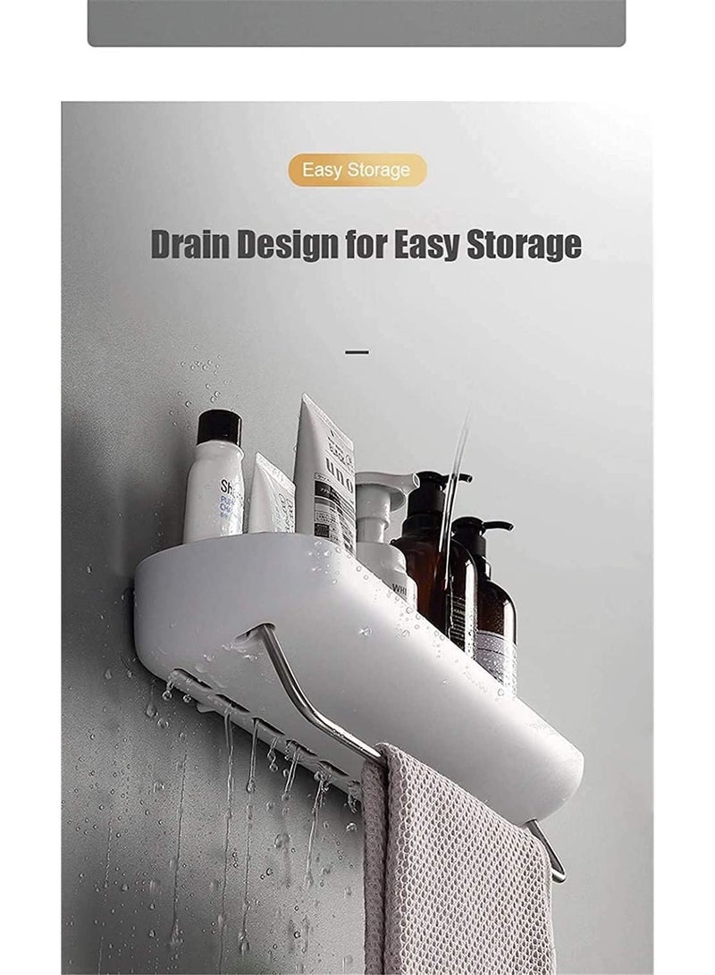 رف حائط للحمام قابل للصق الذاتي، منظم دش، رف تخزين للمطبخ والحمام مزود بشريط لتعليق المناشف، رفوف حائط للحمام والمطبخ والدش، منظم تخزين متين لأدوات الاستحمام والإسفنج والإكسسوارات (رفوف الحمام) - Image 4