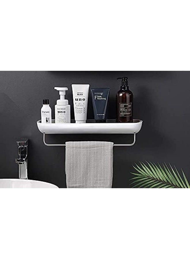 رف حائط للحمام قابل للصق الذاتي، منظم دش، رف تخزين للمطبخ والحمام مزود بشريط لتعليق المناشف، رفوف حائط للحمام والمطبخ والدش، منظم تخزين متين لأدوات الاستحمام والإسفنج والإكسسوارات (رفوف الحمام) - Image 3