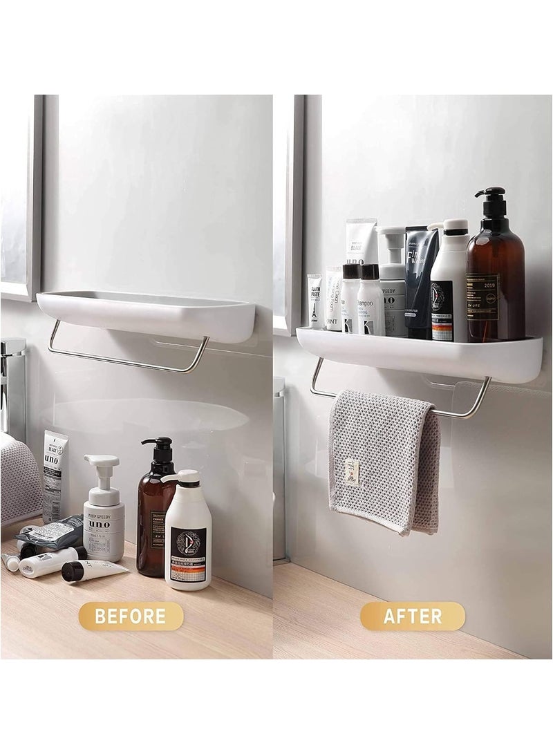 رف حائط للحمام قابل للصق الذاتي، منظم دش، رف تخزين للمطبخ والحمام مزود بشريط لتعليق المناشف، رفوف حائط للحمام والمطبخ والدش، منظم تخزين متين لأدوات الاستحمام والإسفنج والإكسسوارات (رفوف الحمام) - Image 5