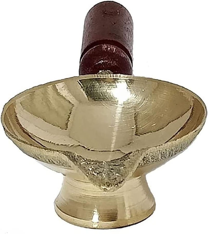 PUHUHP Aarti Diya with Wooden Handle Brass Diya Diyas Oil Lamps Chirag Deepak Wick Lamp Deep Oil Ghee Jyot Diya for Aarti Diwali Navratras Lighting Hawan Puja Pooja Temple Home Office  - Image 3