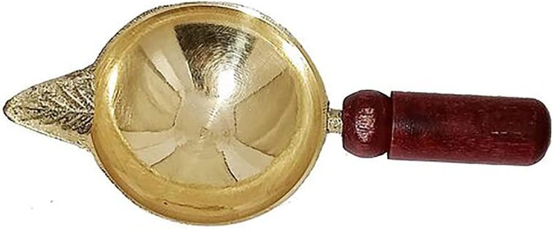 PUHUHP Aarti Diya with Wooden Handle Brass Diya Diyas Oil Lamps Chirag Deepak Wick Lamp Deep Oil Ghee Jyot Diya for Aarti Diwali Navratras Lighting Hawan Puja Pooja Temple Home Office  - Image 2