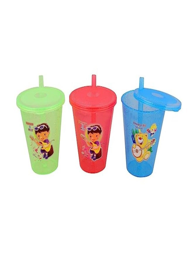 أكواب شرب Tekzie خالية من مادة BPA، مطبوعة برسومات كرتونية مرحة بألوان زاهية، مع غطاء، مناسبة للأطفال الصغار، الأولاد/البنات (عبوة من 4 قطع) - Image 4