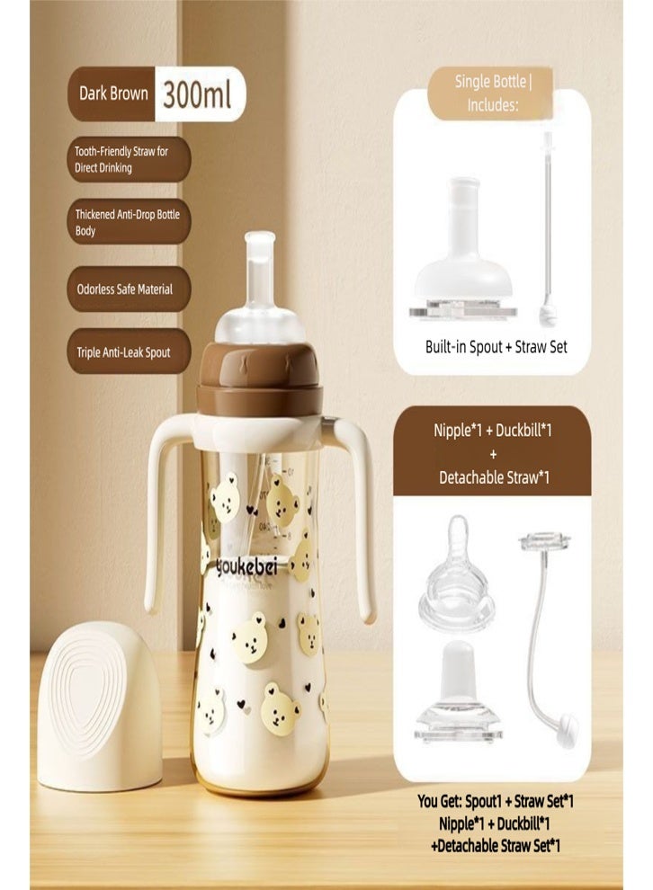 3-in-1 Baby Bottle 300ml with Temperature Indicator – Anti-Colic Silicone Feeding Bottle with Soft Spout, BPA-Free Transition Cup for 0-12+ Months (Coffee Brown) - Image 1