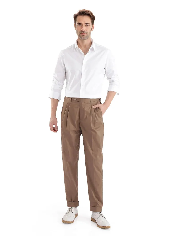 Rare Rabbit Men's Regular Fit Pleated Solid Trousers