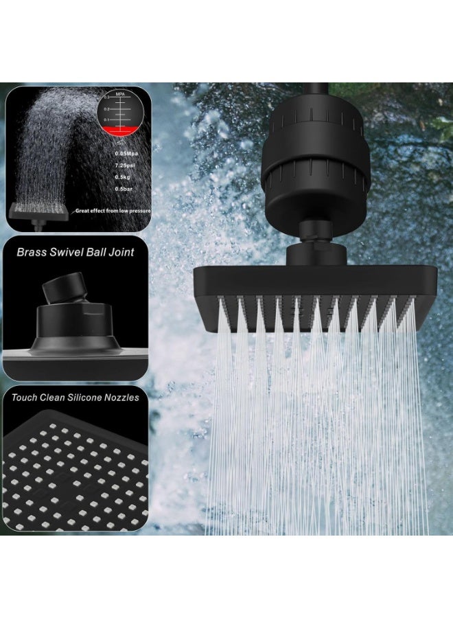 Relex Filtered Shower Head - 20 Stage Luxury Rain Shower Filter For Hard Water for Remove Chlorine and Harmful Substances - 6" Square High Pressure Rainfall Showerhead (Matte Black) - Image 4