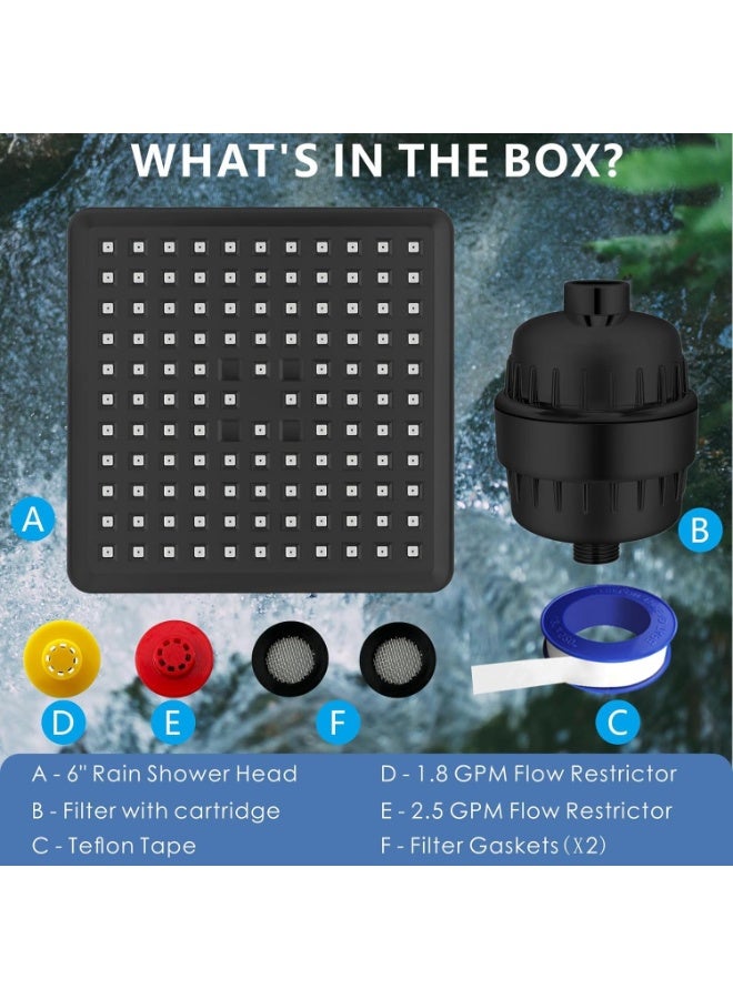 Relex Filtered Shower Head - 20 Stage Luxury Rain Shower Filter For Hard Water for Remove Chlorine and Harmful Substances - 6" Square High Pressure Rainfall Showerhead (Matte Black) - Image 5