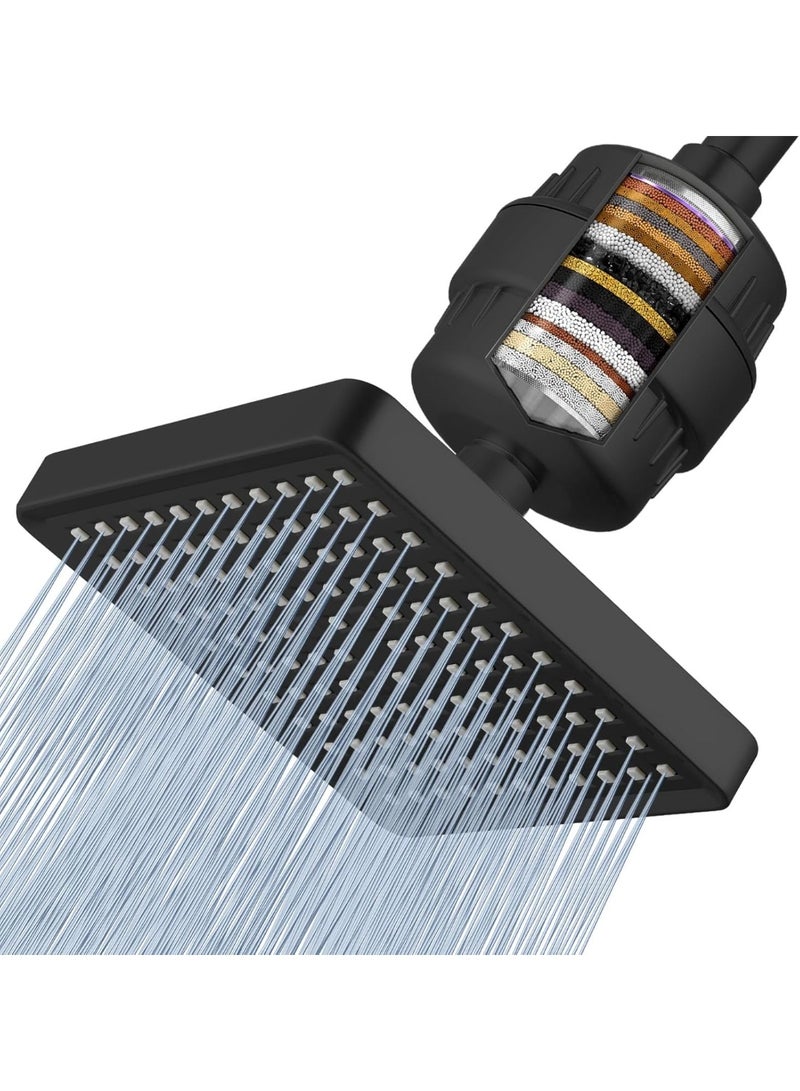 Relex Filtered Shower Head - 20 Stage Luxury Rain Shower Filter For Hard Water for Remove Chlorine and Harmful Substances - 6" Square High Pressure Rainfall Showerhead (Matte Black) - Image 1