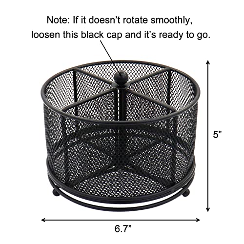 Flytreal Pen Holder for Desk, 360 Rotating Mesh Pencil Organizer Marker Storage Caddy, Black Large Capacity Desktop Stationery Organizer, 4 Compartments for Home Office School Kids Art Supplies - Image 3