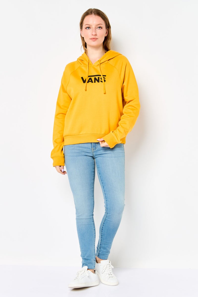 VANS هودي بكم طويل بشعار ماركة للنساء، خردل - Image 4