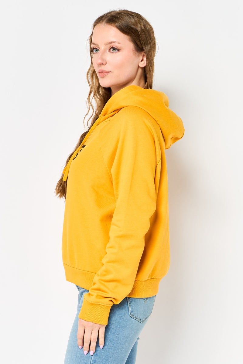 VANS هودي بكم طويل بشعار ماركة للنساء، خردل - Image 3