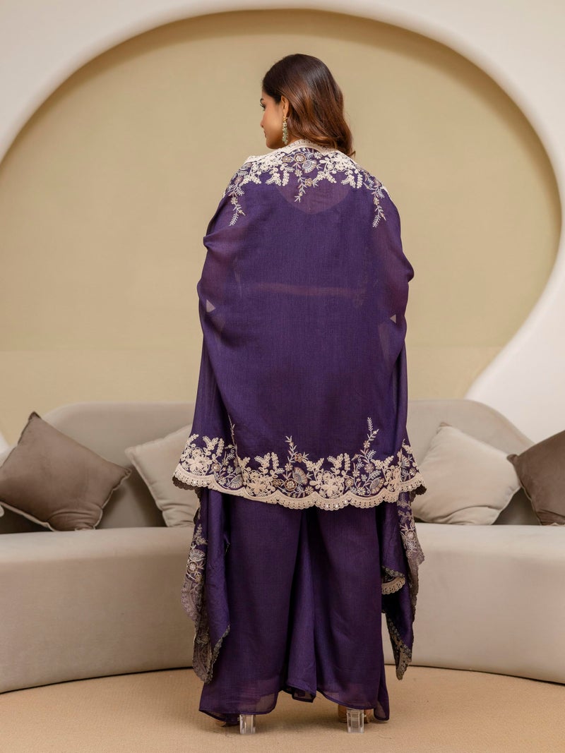 TRENDMALLS Women's Art Silk Embroidery Crop Top With Palazzo And Shrug Set Ethnic Salwar Suit (G348-Purple-M) - Image 2