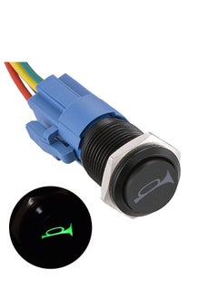 19mm 12V Momentary Speaker Horn Push Button Toggle Switch 3/4" Mounting Hole 1NO 1NC SPDT with Pre-Wiring Socket for Car Auto Motor Aluminium Alloy, Push Button Latching Switch (Blue/Black Shell)