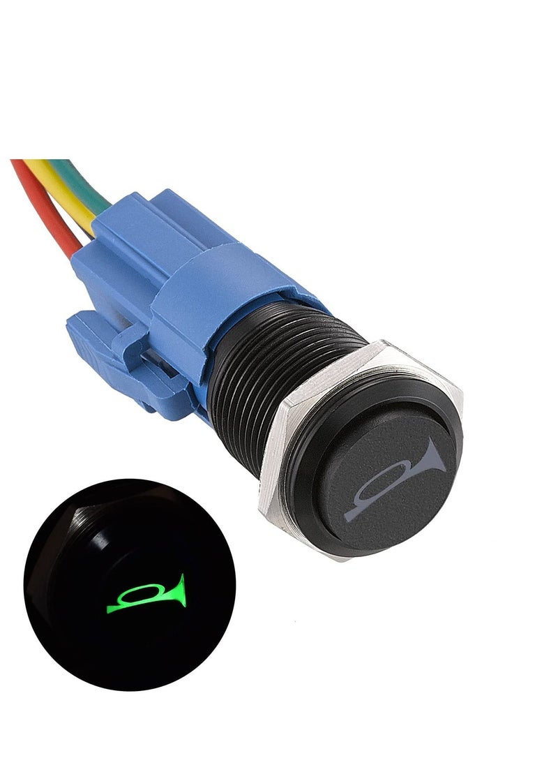 SYOSI - 19mm 12V Momentary Speaker Horn Push Button Toggle Switch 3/4" Mounting Hole 1NO 1NC SPDT with Pre-Wiring Socket for Car Auto Motor Aluminium Alloy, Push Button Latching Switch (Blue/Black Shell) - Image 1