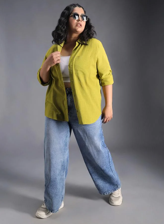 HIGH STAR HIGH STAR Plus Size Solid Regular Fit Shirt with Pocket Detail