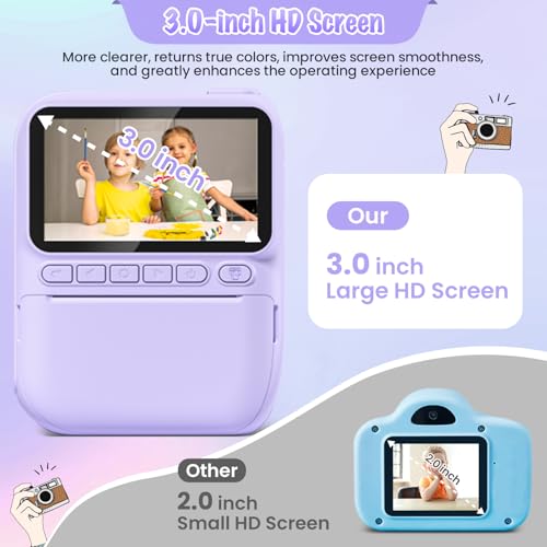 Gofunly Kids Camera Instant Print 30 HD 32MP Kids Camera Christmas Birthday Gifts for 3 4 5 6 7 8 9 10 11 12 Year Old Girls Boys 32GB SD CardPurple - Image 5