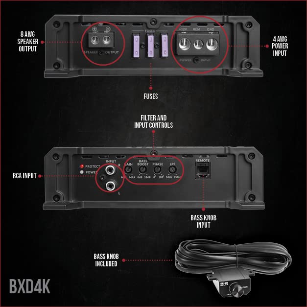 Belva BXD4K 4000W Peak BX-Series 1-Ohm Stable Class-D Monoblock Car Audio MOSFET Amplifier with Remote Subwoofer Level Control - Image 2