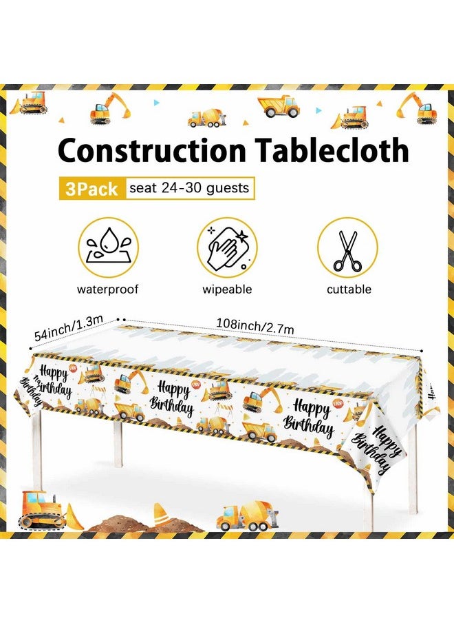 Heboland - 3 Pieces Construction Birthday Party Supplies Tablecloth Large Size 54 X 108 Inch Rectangular Truck Plastic Table Cover Construction Table Cloths For Parties Decorations Kids Boys - Image 1