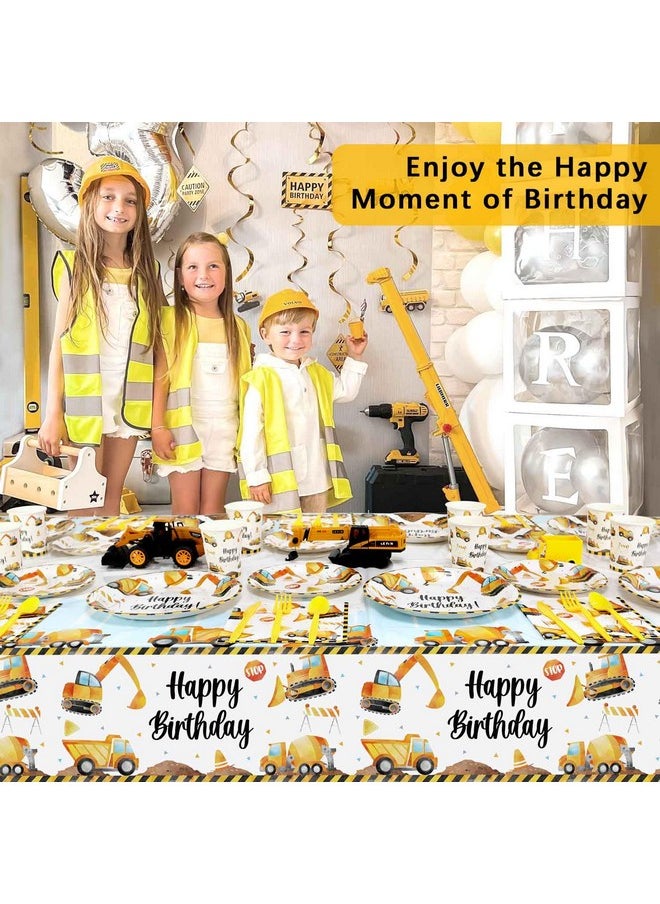 Heboland - 3 Pieces Construction Birthday Party Supplies Tablecloth Large Size 54 X 108 Inch Rectangular Truck Plastic Table Cover Construction Table Cloths For Parties Decorations Kids Boys - Image 1