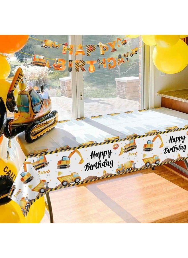 Heboland - 3 Pieces Construction Birthday Party Supplies Tablecloth Large Size 54 X 108 Inch Rectangular Truck Plastic Table Cover Construction Table Cloths For Parties Decorations Kids Boys - Image 1
