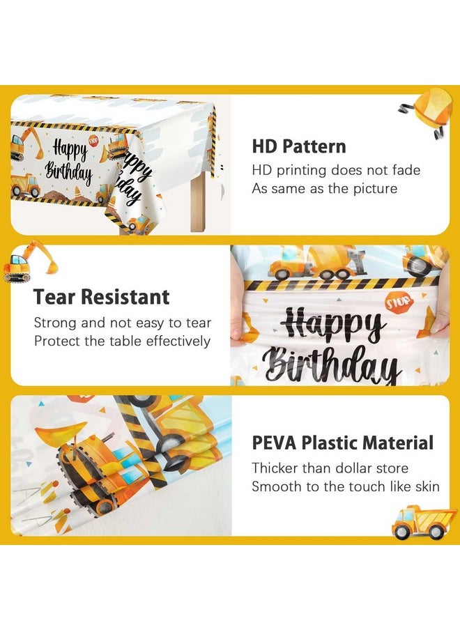 Heboland - 3 Pieces Construction Birthday Party Supplies Tablecloth Large Size 54 X 108 Inch Rectangular Truck Plastic Table Cover Construction Table Cloths For Parties Decorations Kids Boys - Image 1