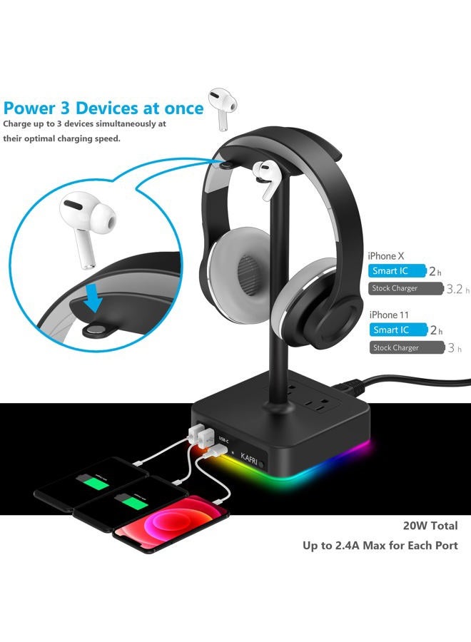 KAFRI RGB Headphone Stand with USB Charger - Image 3