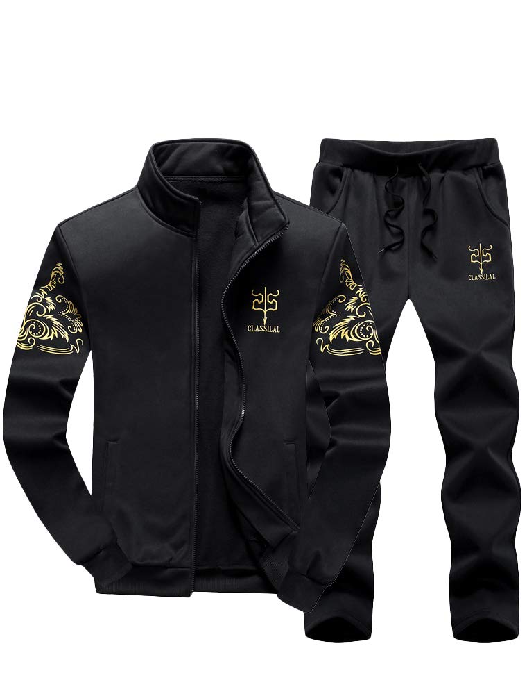 PASOK Men's Casual Tracksuit Full Zip Running Jogging Athletic Sports Jacket And Pants Set Black XL - Image 5
