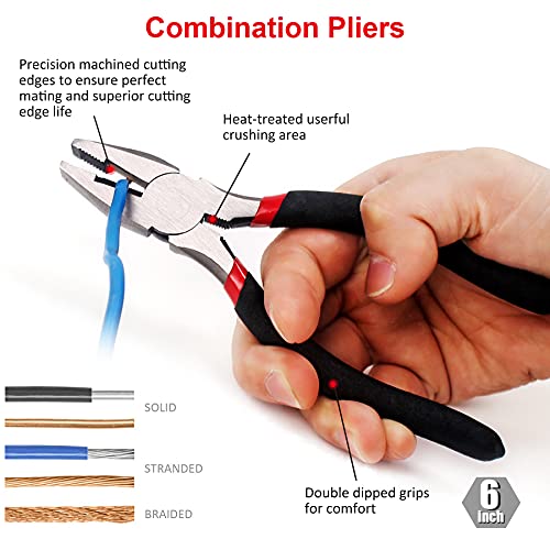 FASTPRO 7-piece Utility Pliers Set, Includes Slip Joint, Long Nose, Diagonal, Groove Joint, Linesman, and Mini Long Nose Pliers, Dipped Handle - Image 3