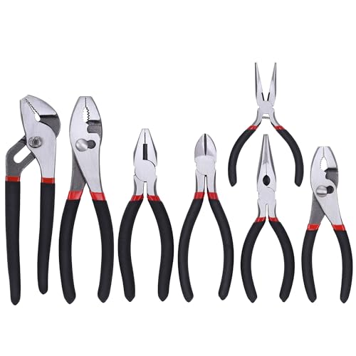 FASTPRO 7-piece Utility Pliers Set, Includes Slip Joint, Long Nose, Diagonal, Groove Joint, Linesman, and Mini Long Nose Pliers, Dipped Handle - Image 1