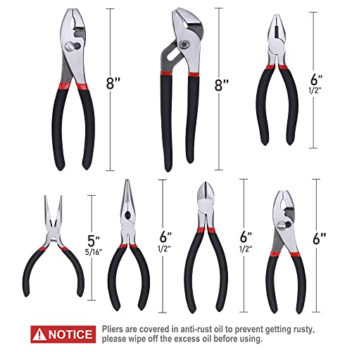 FASTPRO 7-piece Utility Pliers Set, Includes Slip Joint, Long Nose, Diagonal, Groove Joint, Linesman, and Mini Long Nose Pliers, Dipped Handle - Image 2
